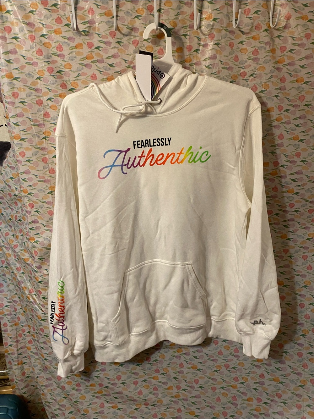 The Phluid Project White Hoodie with Rainbow "Authenthic" Script